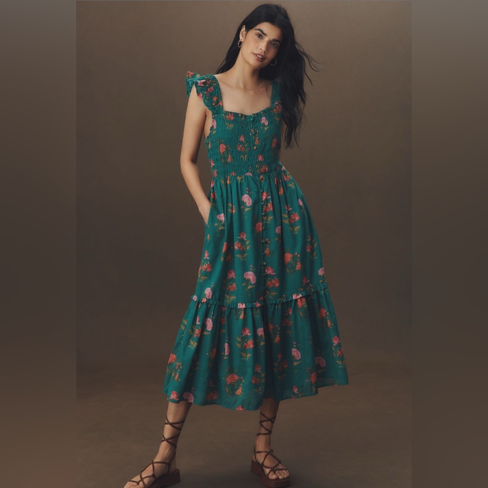 Anthropologie Peregrine Square-Neck Midi Dress. XXS